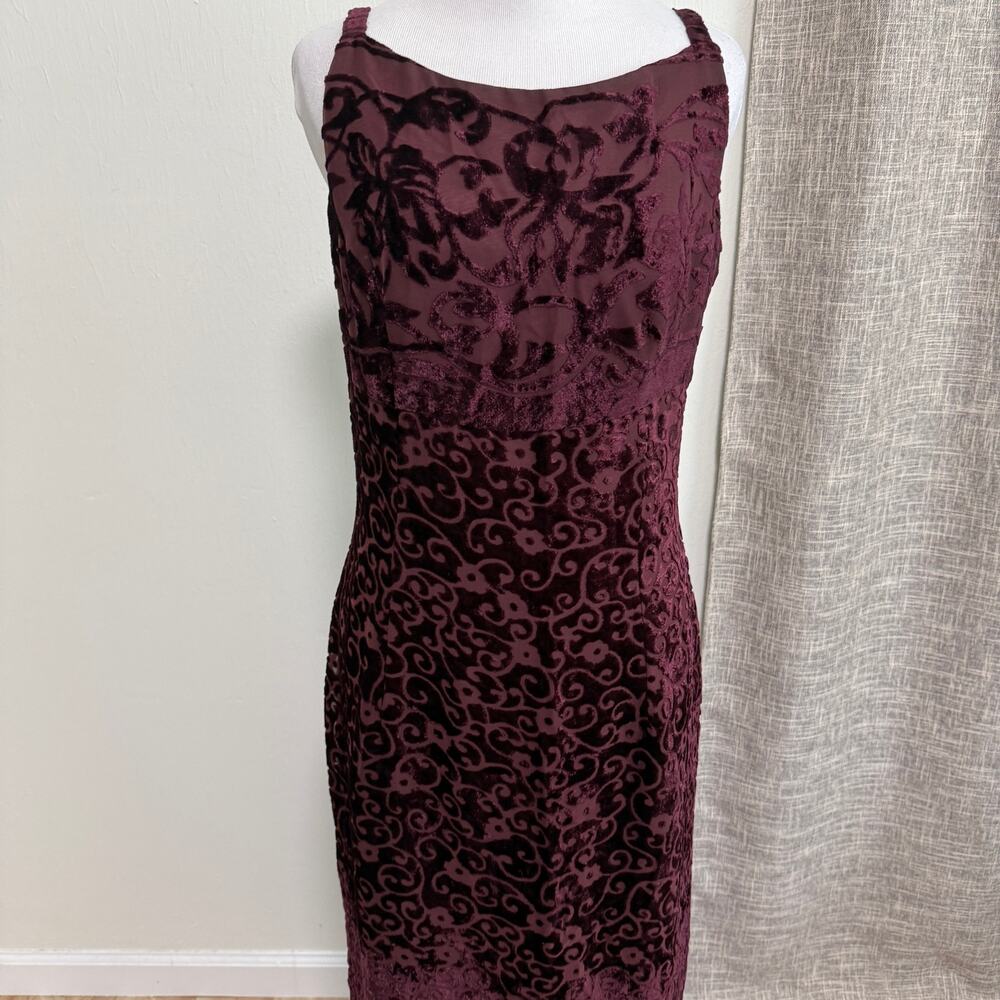 VTG Scott McClintock Velvet Maxi Dress Formal Gown 10 Maroon Floral Whimsygoth - Picture 7 of 14